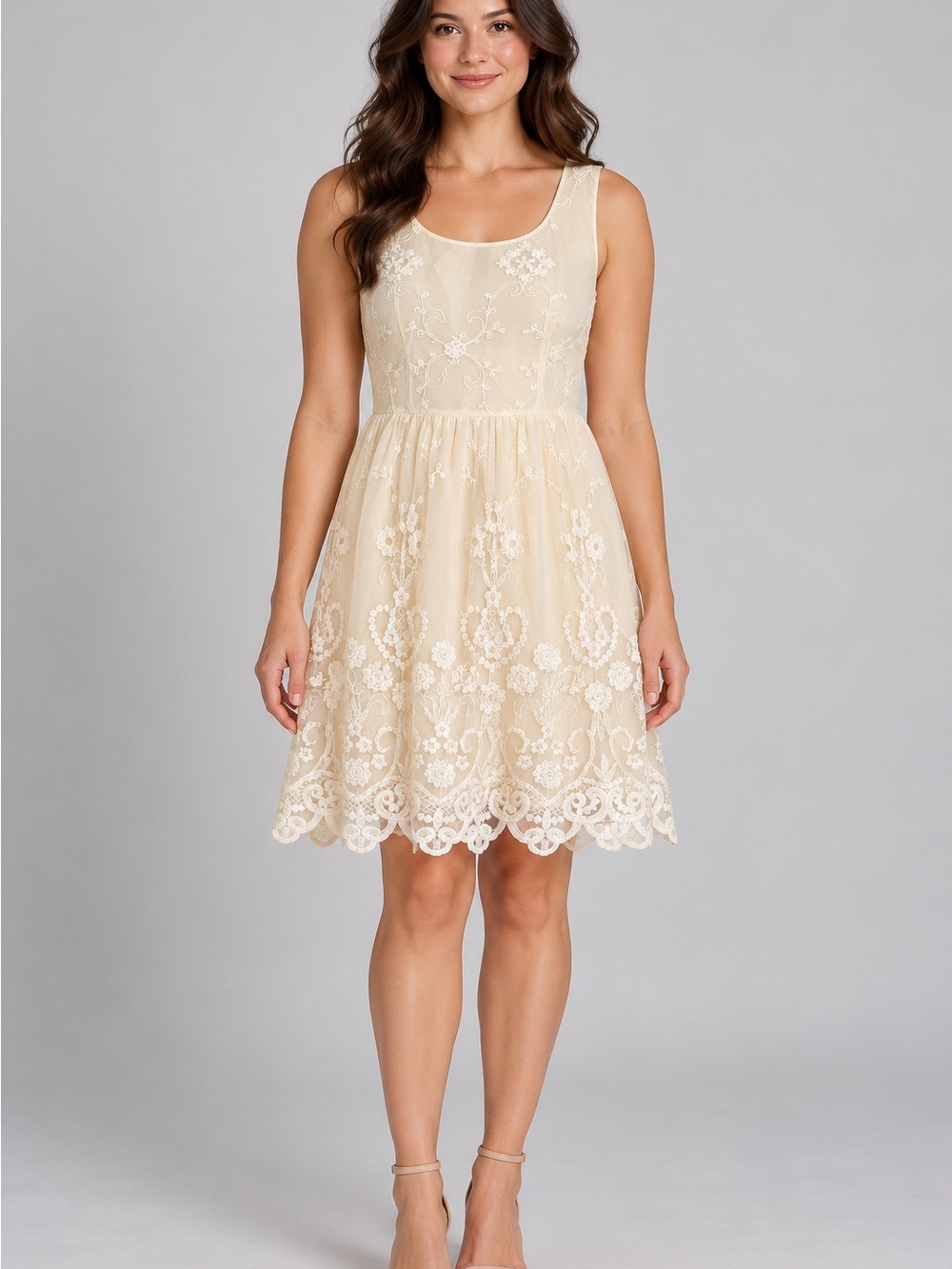 Forever 21 Lace Sleeveless A-Line Midi Dress in Cream
